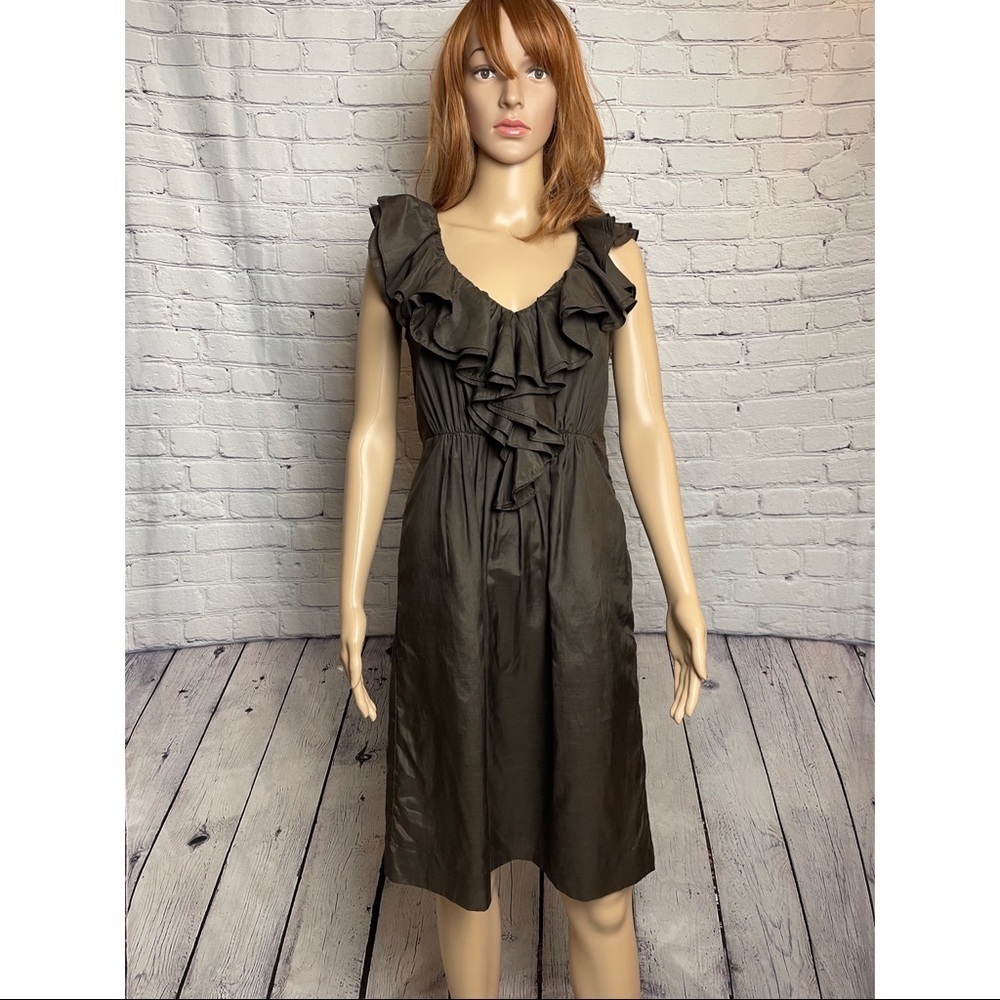 New J. Crew Ruffled Edelyn Lawn Brown Dress Size 2